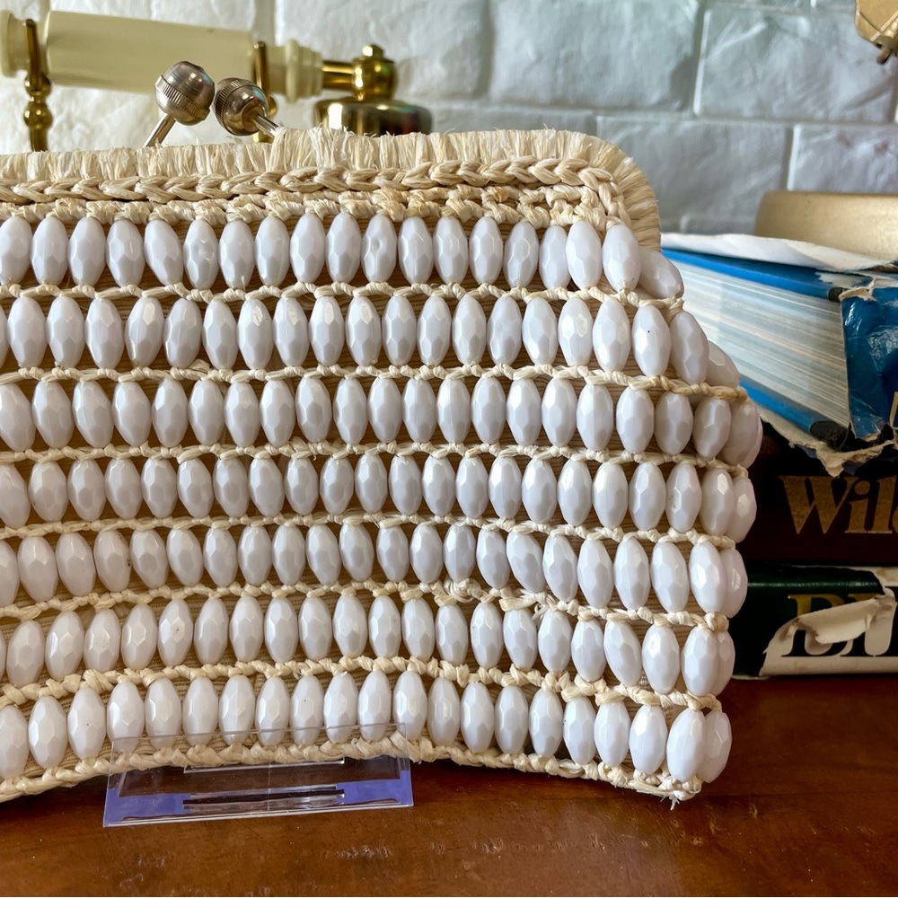 Vintage Mid-Century Marcus Brothers Italian Beaded + Woven Boho Clutch Handbag - Picture 10 of 15